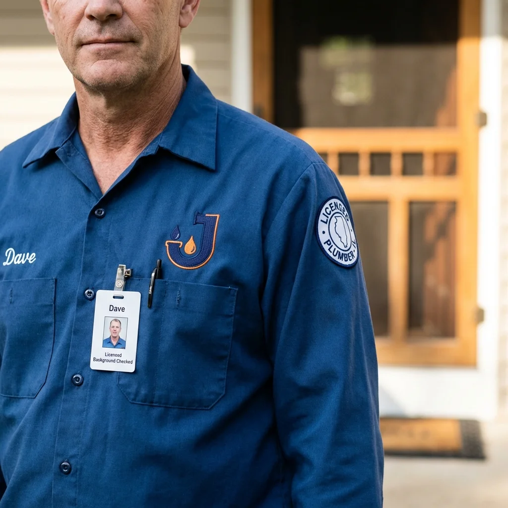 Licensed plumber showing ID badge in Windsor, CO