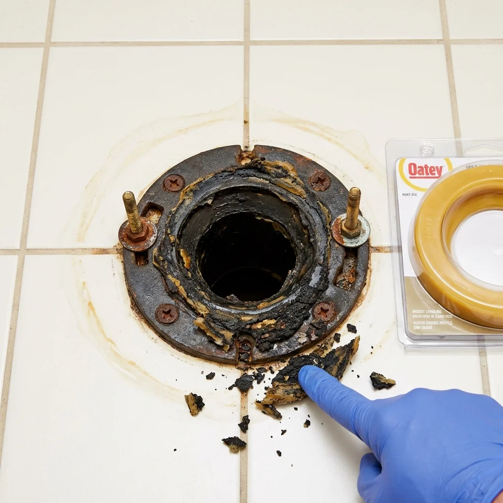 Failed wax ring showing water seepage at the base of a toilet in a Windsor, CO home