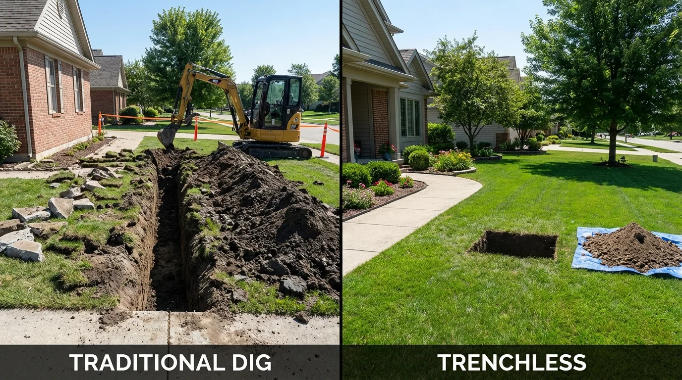 Trenchless sewer repair with minimal yard damage versus traditional excavation in Windsor, CO